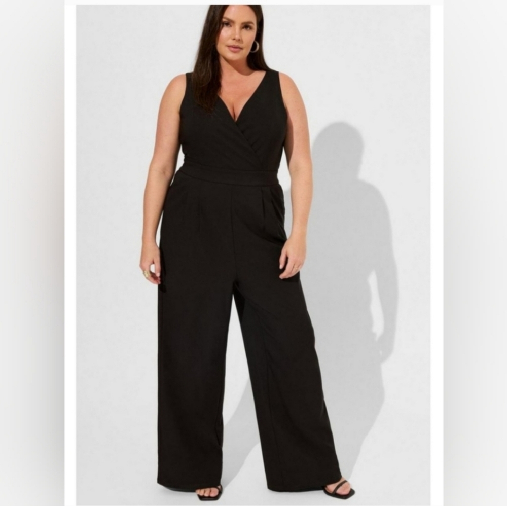 Torrid Studio Refined Crepe Surplice Jumpsuit Plus Size 18 Deep Black